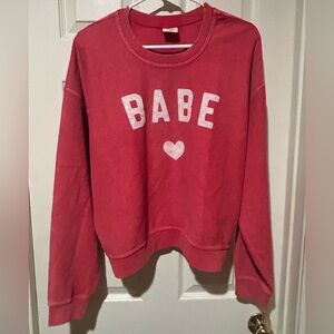 Reddish pink 'BABE' Sweatshirt. Size Med. New w/out tags. 100% Cotton